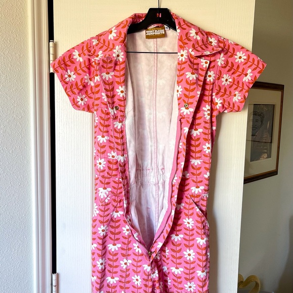 Big Bud Press Daisy Chain Jumpsuit Pink Floral Cotton Twill Medium GUC - Picture 7 of 12